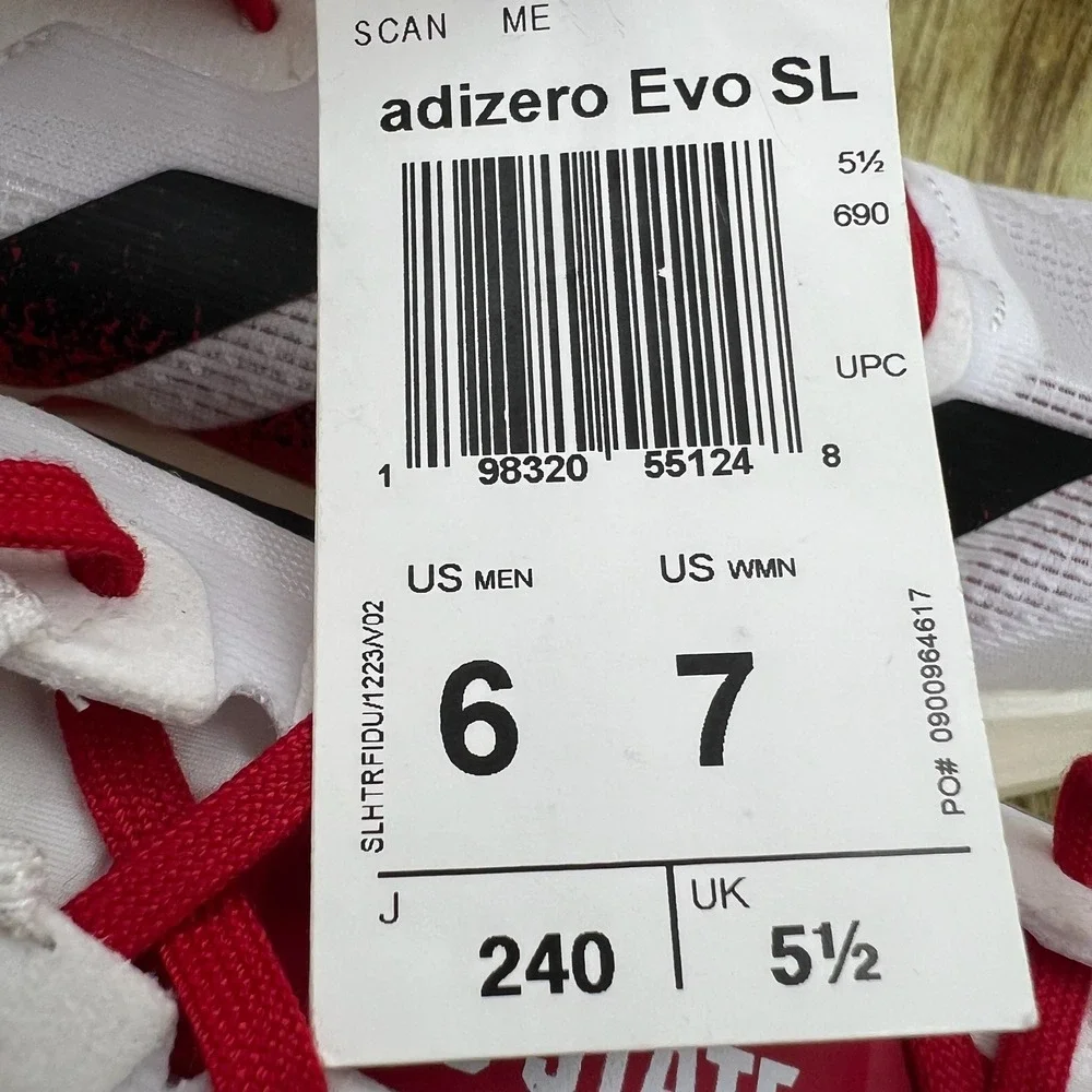 Adidas Adizero Evo SL NC State Wolfpack Mens 6 Women's 7 White Red Shoes JQ4571
